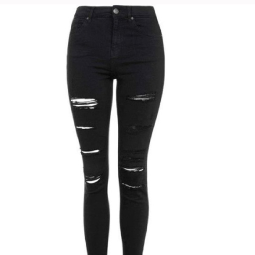 TOPSHOP!! Women's Black Moto Super Rip Jamie Jeans